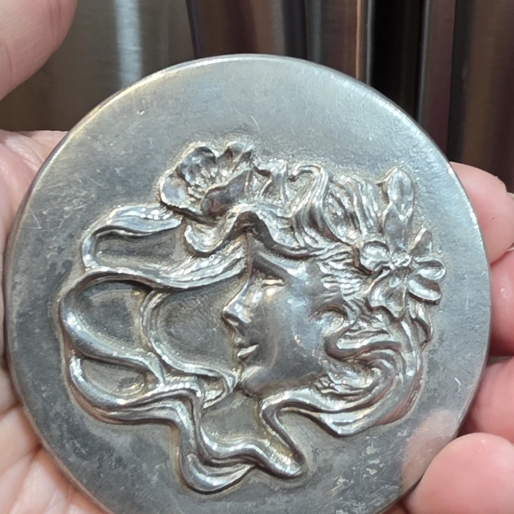 Silver Round Medallion Pocket Mirror